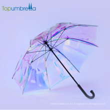 paraguas transparente iridiscente Tendencias Topumbrella Color de degradado hermoso que cambia el paraguas brillante reflectante que destella el arco iris